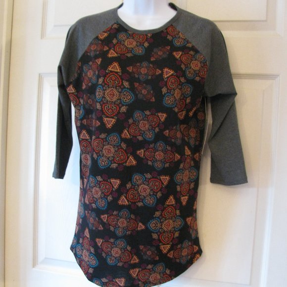 * 2/$15 LuLaRoe Randy Top XS NWT Black Yellow Orange Classic Print New - Picture 1 of 4